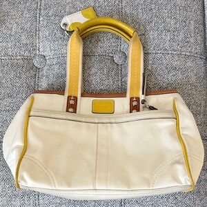 Coach Cream Leather Tote with Yellow Trim
